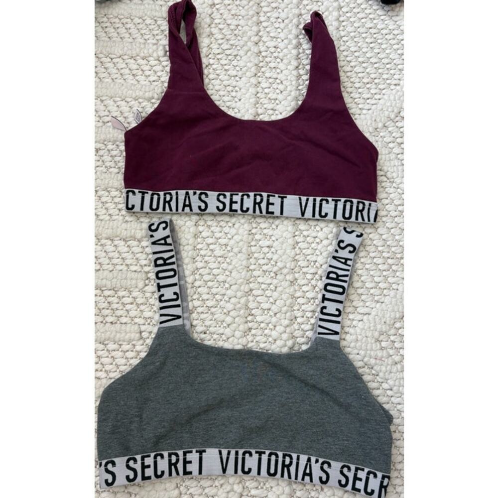 Victoria Secret Logo Band Bralettes Set of 2 Grey & Maroon Size Small